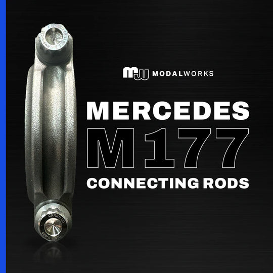 Mercedes M177 connecting rod with Modalworks branding on a black background