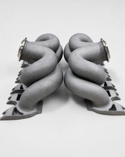 Load image into Gallery viewer, Rear view of ModalWorks equal-length M177 exhaust manifold pair — crossing, equal-length runners mirrored left and right