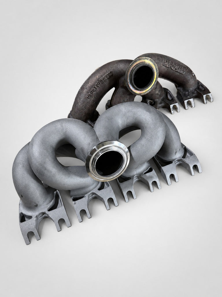 Top view: ModalWorks equal-length M177 manifold's looping runners compared to the factory casting